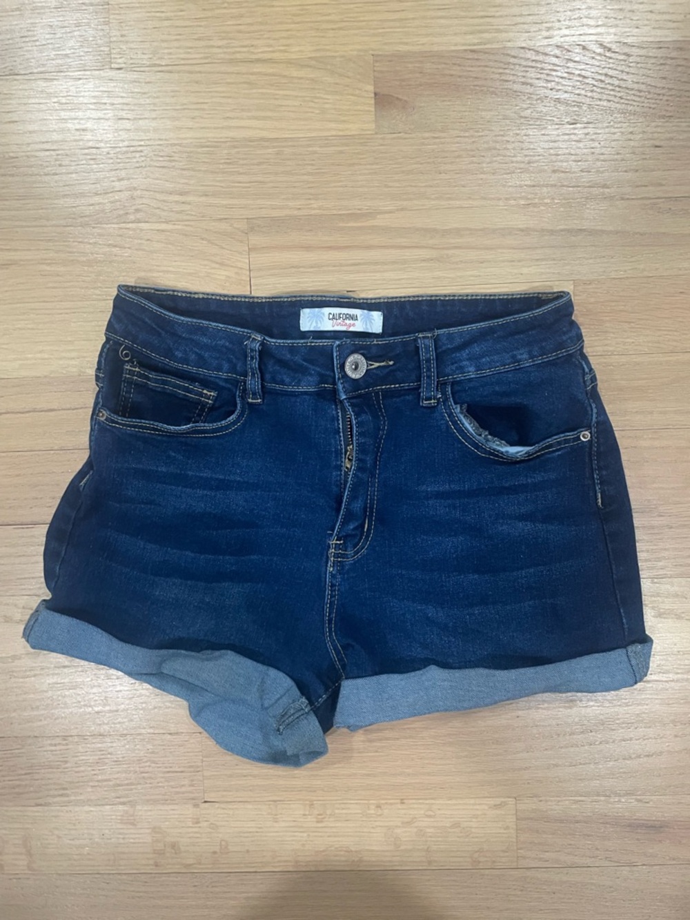 Dark Blue Rolled Cuff Denim Shorts